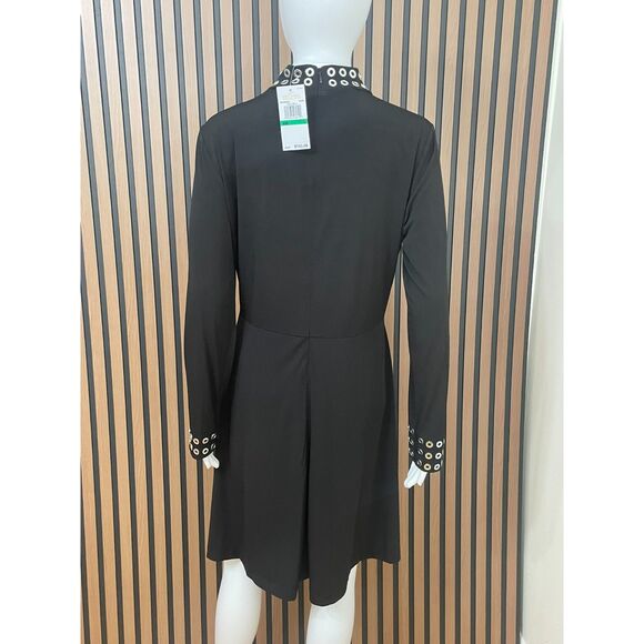 Michael Kors Women's Dress Sheath Knee Length Polyester Grommet MockNeck L Black - Picture 2 of 10